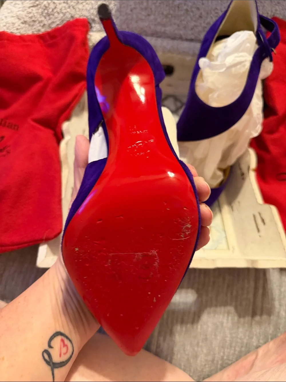 Christian Louboutin Purple Suede Pointed Mary Jane Pumps